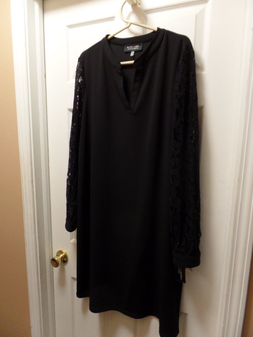 *NWT* Black Label Evan Picone 18 XL Timeless BLACK Dress LACE Sleeves Pullover